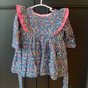 Cotton Kids Floral Long Sleeve Dress with Pink Ruffles - 12 months